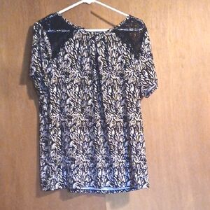 Robert Louis Black and White Leaf Print Blouse